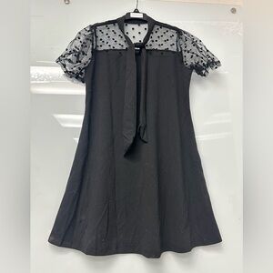 Shein Elegant Black Dress with Sheer Polka Dot Sleeves New Size XL Plus